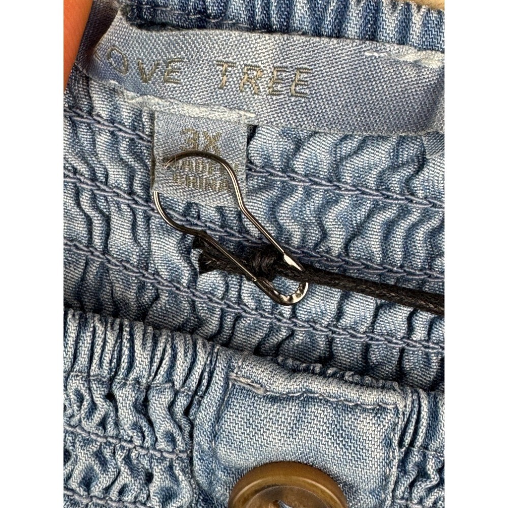 Love Tree Women's 3X Blue Chambray Crop Top Smocked Sweetheart Tencel NWT - Picture 7 of 9